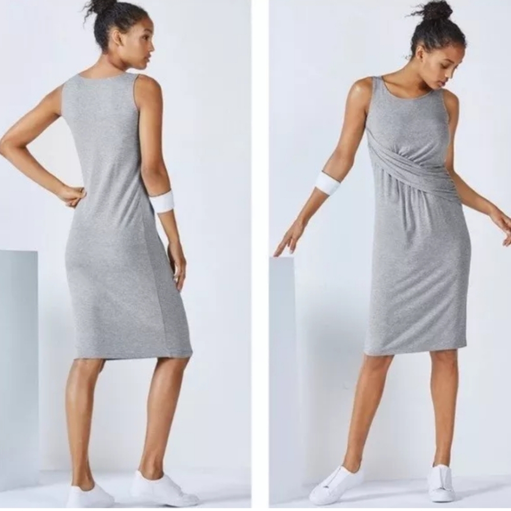 Fabletics Retta Midi Dress Size XXL Jersey Knit Gray Sleeveless Athleisure
